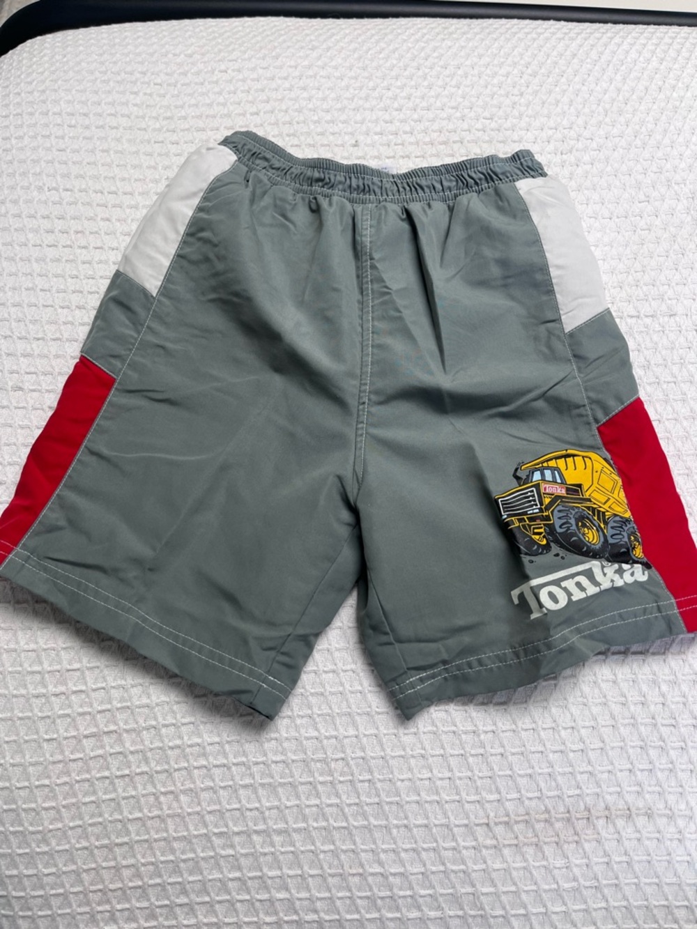 Vintage Tonka Gray Shorts with Red & White Accents and Yellow Dump Truck